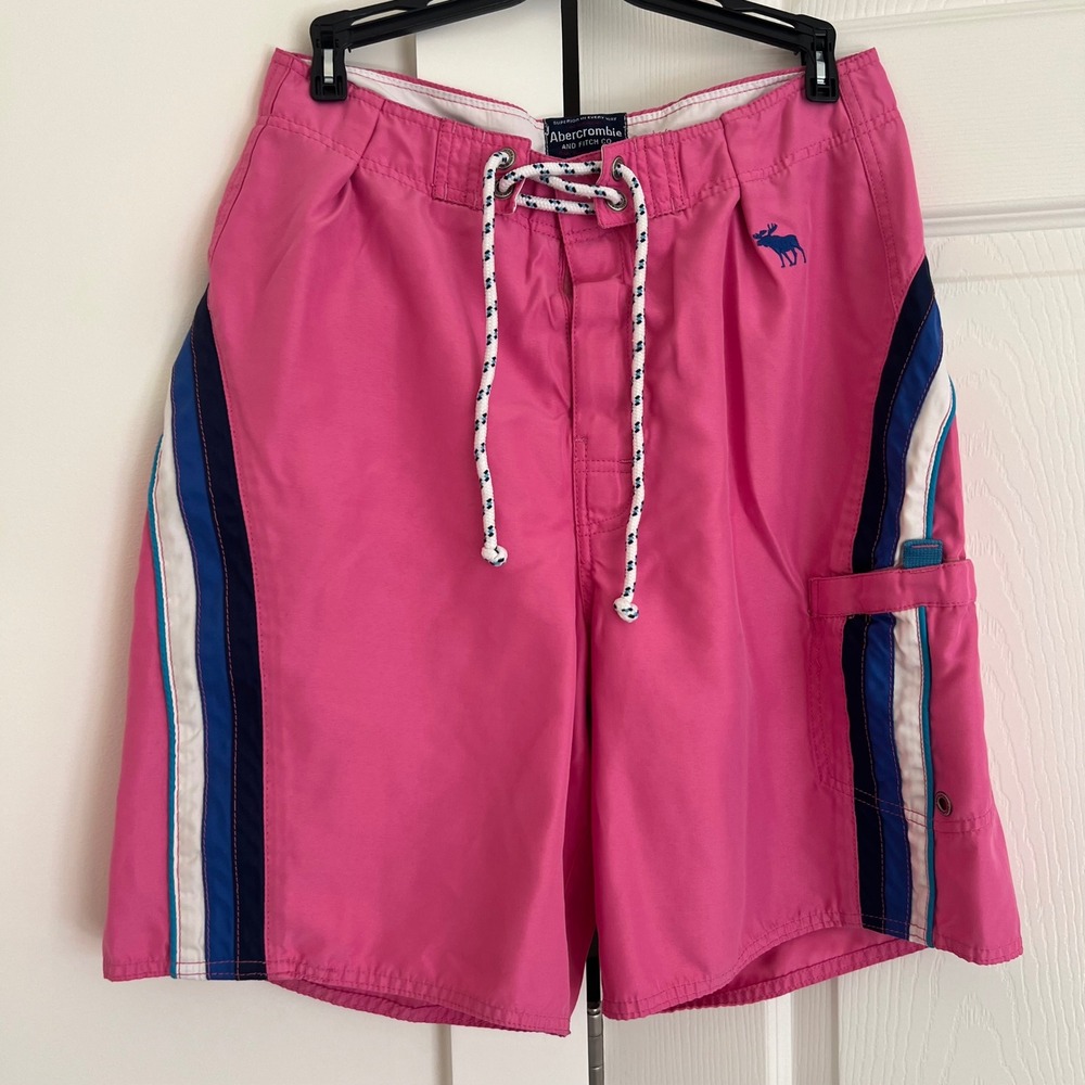VTG‎ Abercrombie & Fitch Mens Pink Striped Board Shorts Swim Trunks Size 30